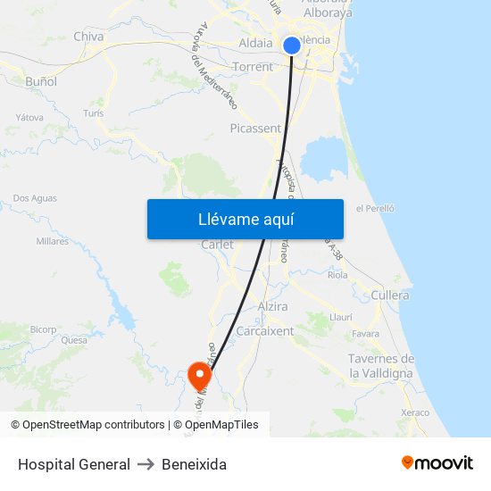 Hospital General to Beneixida map
