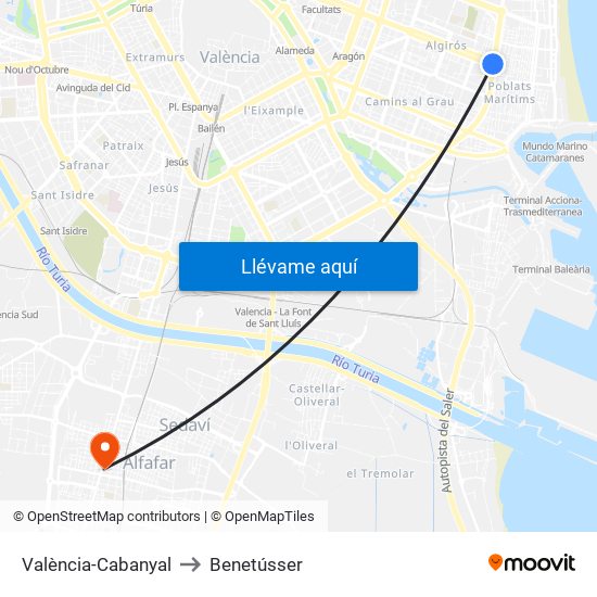 València-Cabanyal to Benetússer map