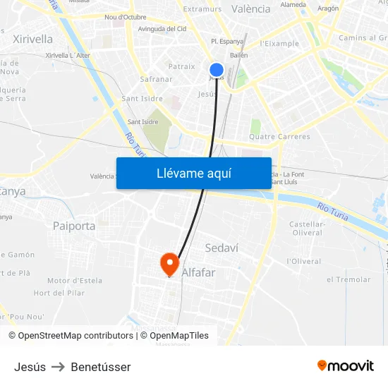 Jesús to Benetússer map