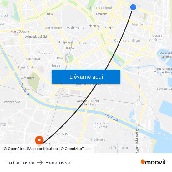 La Carrasca to Benetússer map