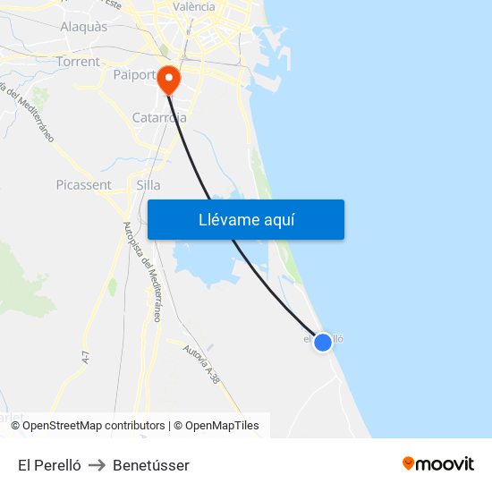 El Perelló to Benetússer map