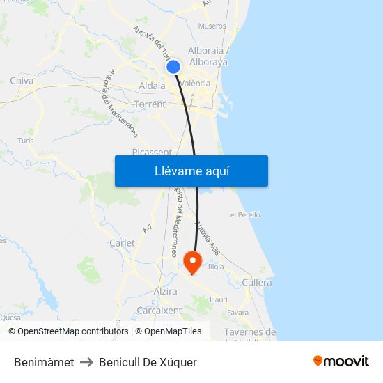 Benimàmet to Benicull De Xúquer map