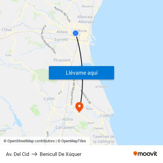 Av. Del Cid to Benicull De Xúquer map