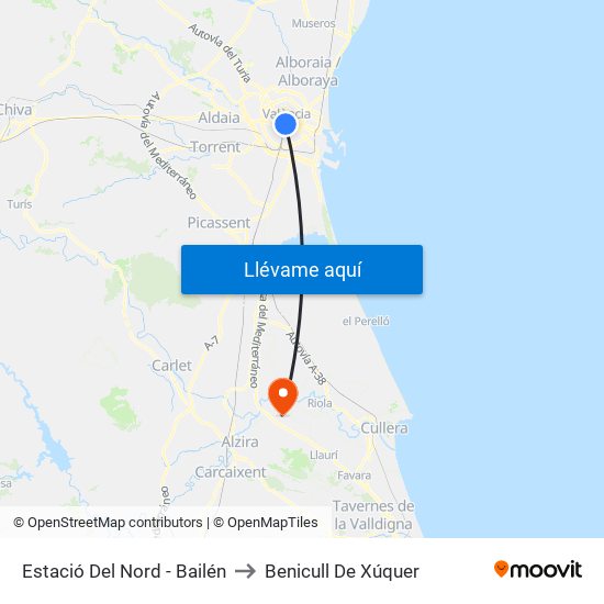 Estació Del Nord - Bailén to Benicull De Xúquer map