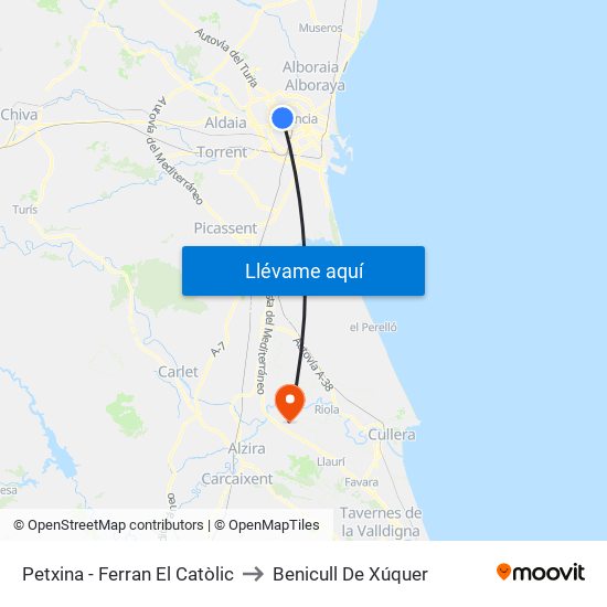 Petxina - Ferran El Catòlic to Benicull De Xúquer map