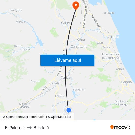 El Palomar to Benifaió map