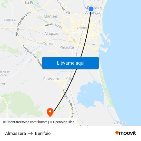 Almàssera to Benifaió map