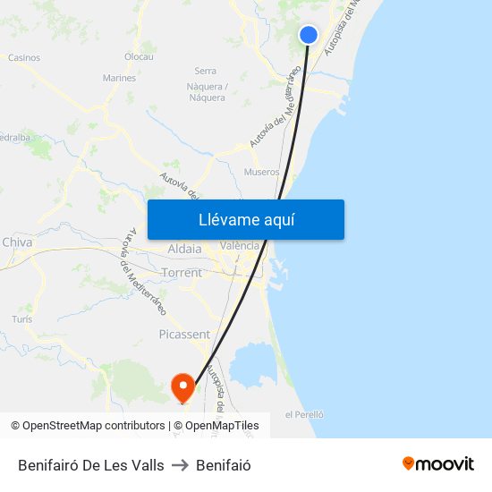 Benifairó De Les Valls to Benifaió map