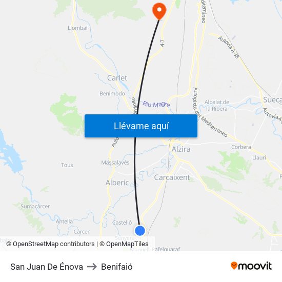 San Juan De Énova to Benifaió map