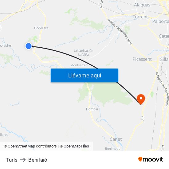 Turís to Benifaió map
