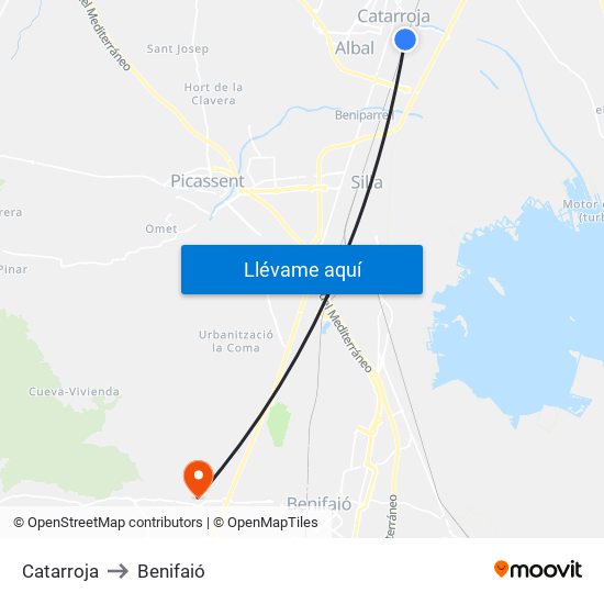 Catarroja to Benifaió map