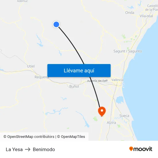 La Yesa to Benimodo map