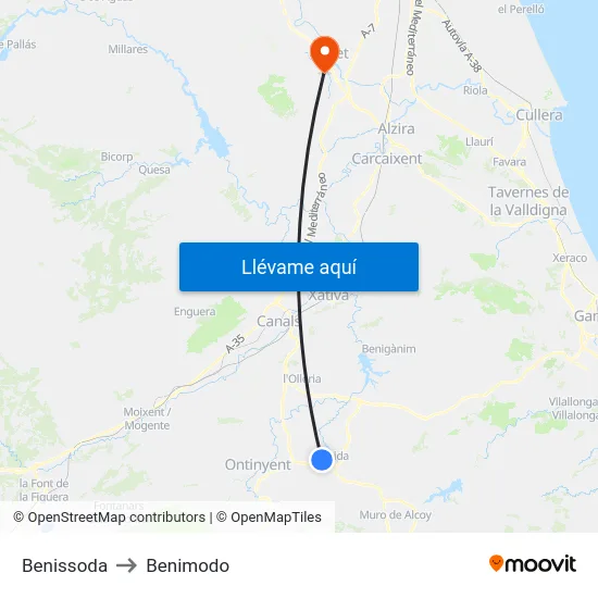 Benissoda to Benimodo map