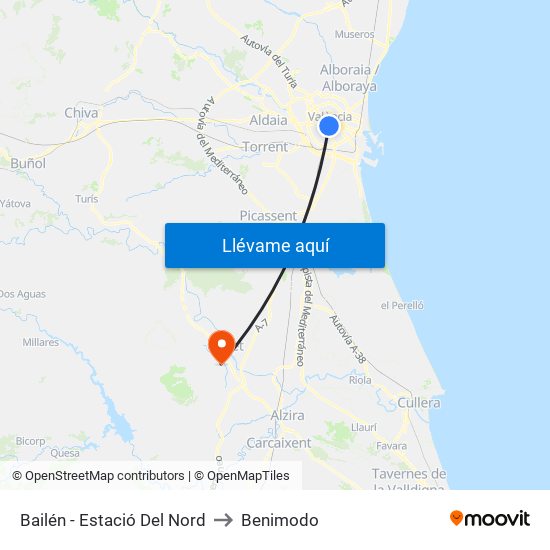 Estació Del Nord - Bailén to Benimodo map