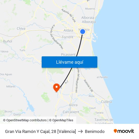 Gran Vía Ramón Y Cajal, 28 [València] to Benimodo map