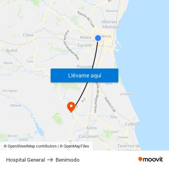 Hospital General to Benimodo map