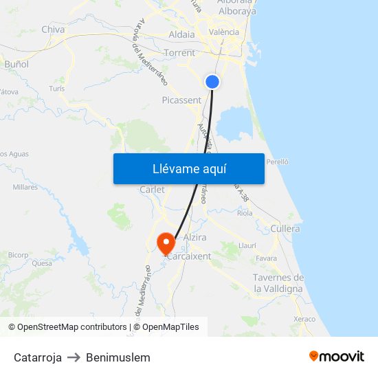 Catarroja to Benimuslem map