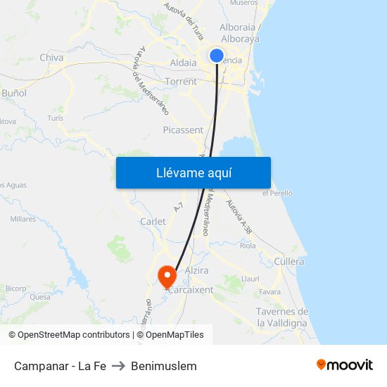 Campanar - La Fe to Benimuslem map