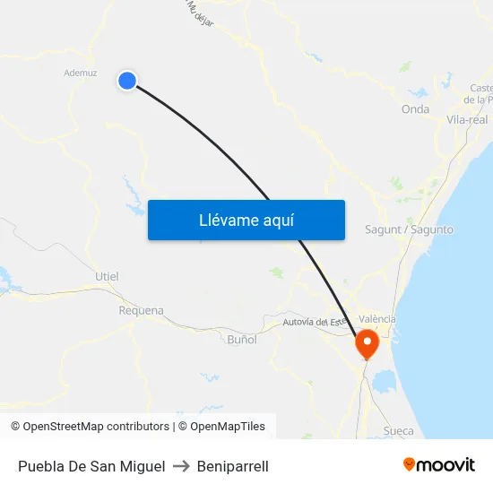 Puebla De San Miguel to Beniparrell map