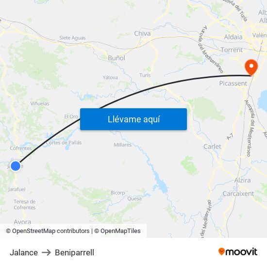 Jalance to Beniparrell map