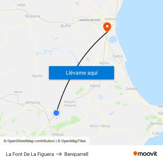 La Font De La Figuera to Beniparrell map