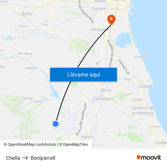 Chella to Beniparrell map