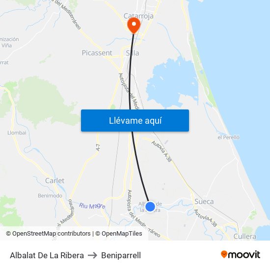 Albalat De La Ribera to Beniparrell map