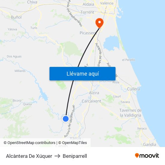Alcàntera De Xúquer to Beniparrell map