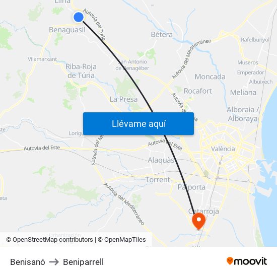 Benisanó to Beniparrell map