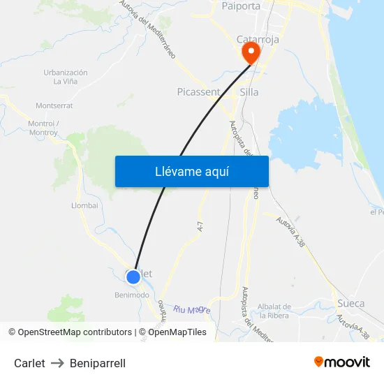 Carlet to Beniparrell map