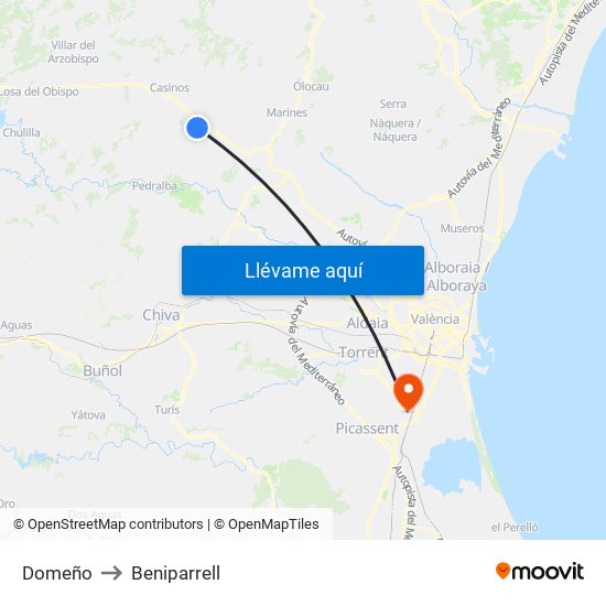 Domeño to Beniparrell map