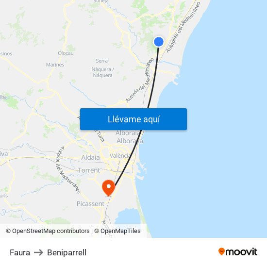 Faura to Beniparrell map