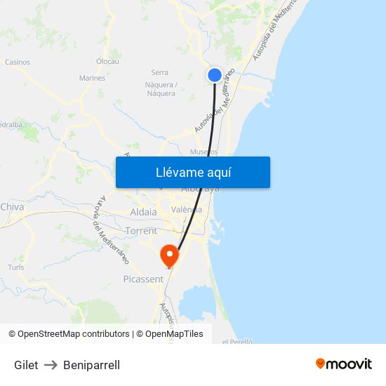 Gilet to Beniparrell map