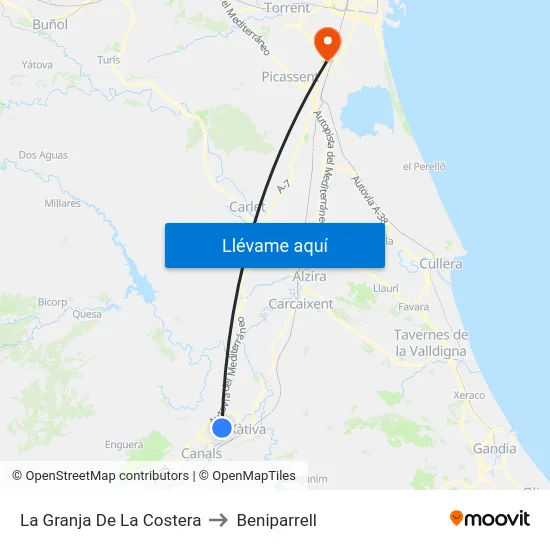La Granja De La Costera to Beniparrell map
