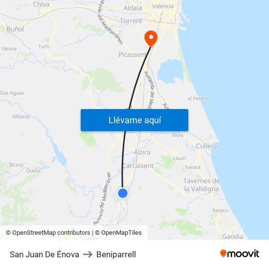 San Juan De Énova to Beniparrell map