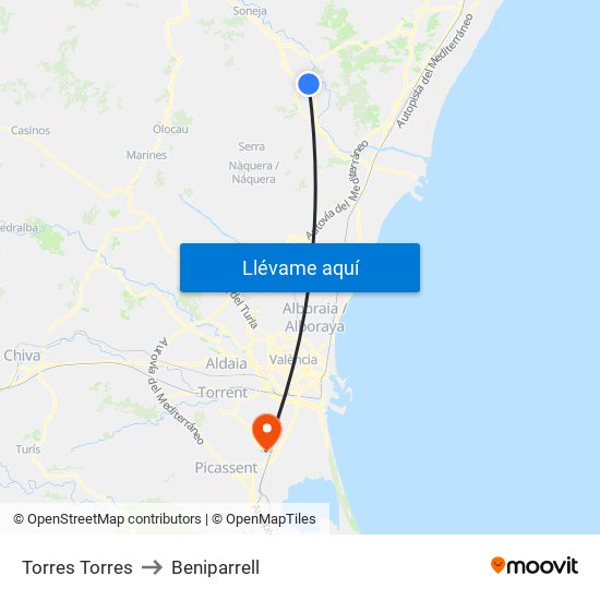 Torres Torres to Beniparrell map