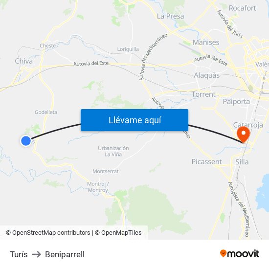 Turís to Beniparrell map
