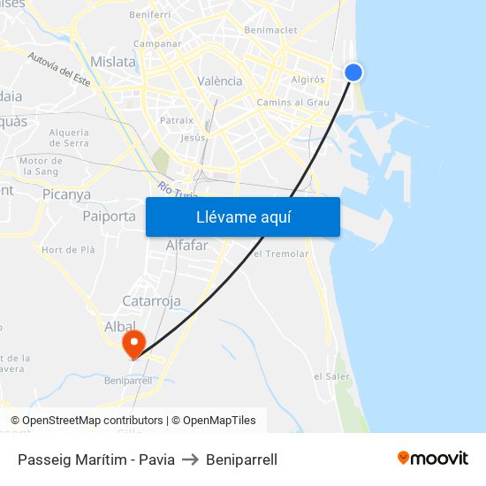 Passeig Marítim - Pavia to Beniparrell map