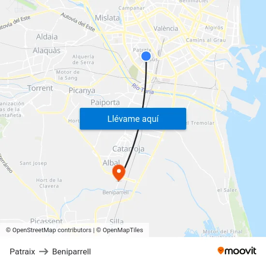 Patraix to Beniparrell map