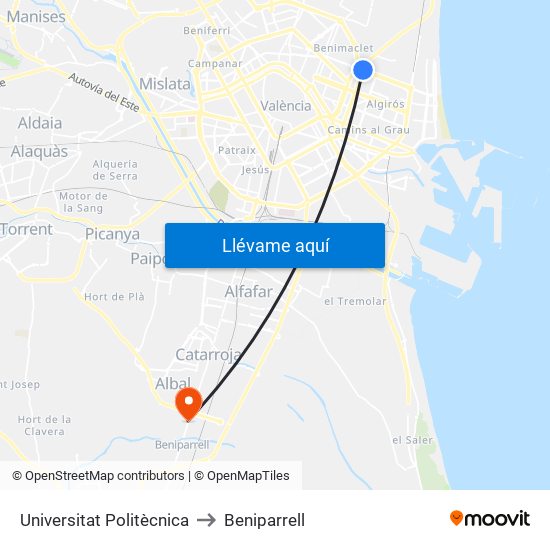 Universitat Politècnica to Beniparrell map