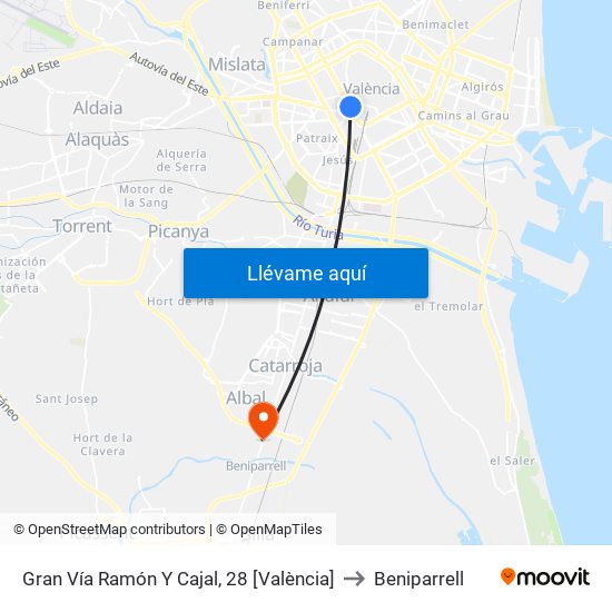 Gran Vía Ramón Y Cajal, 28 [València] to Beniparrell map