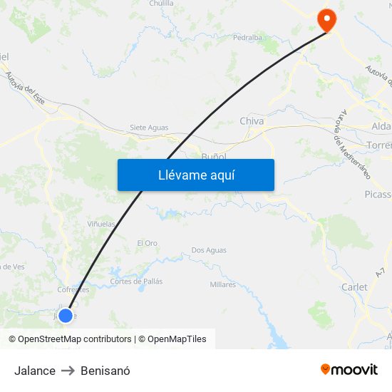 Jalance to Benisanó map