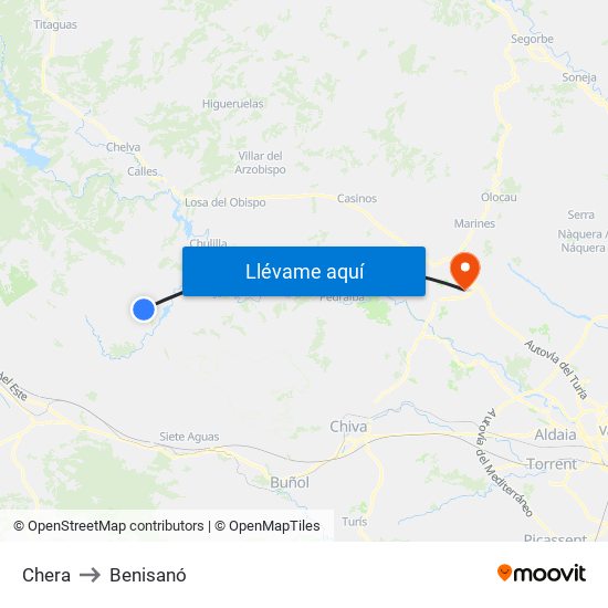 Chera to Benisanó map