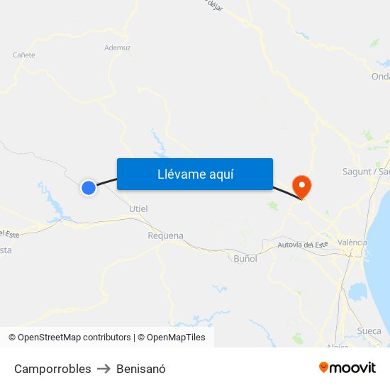 Camporrobles to Benisanó map
