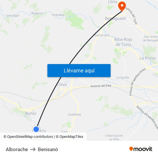 Alborache to Benisanó map