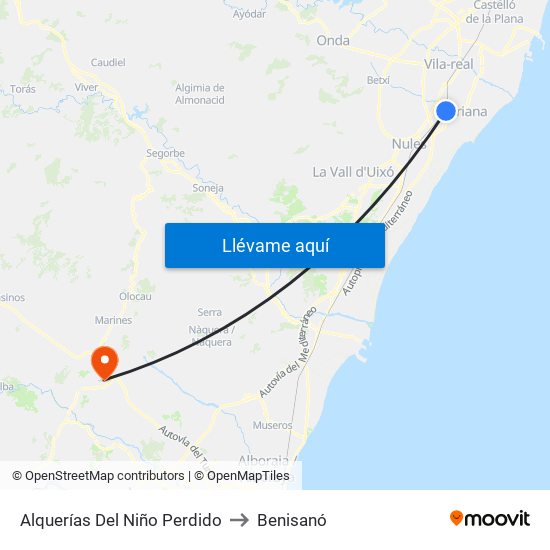 Alquerías Del Niño Perdido to Benisanó map