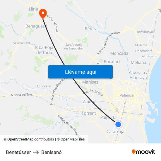 Benetússer to Benisanó map