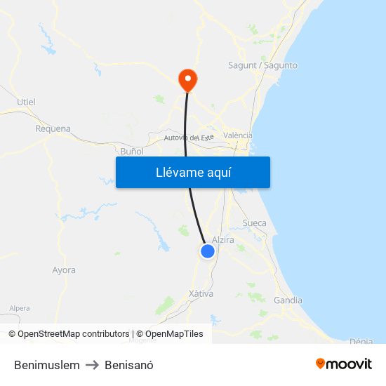 Benimuslem to Benisanó map