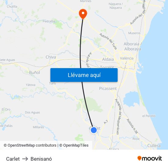 Carlet to Benisanó map