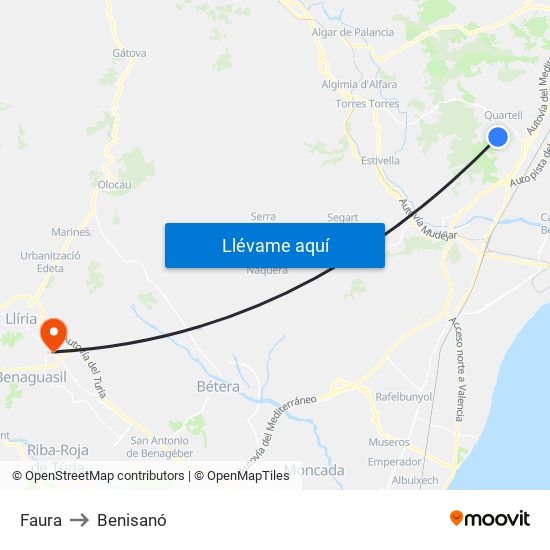 Faura to Benisanó map